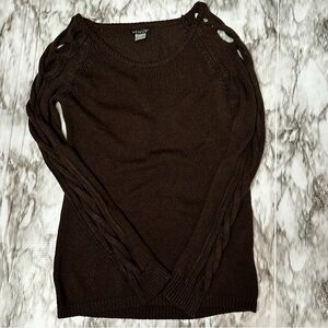 Venus Sz M Brown Tunic Sweater Braided Keyholes Dark Academia Forest Witchy Sexy